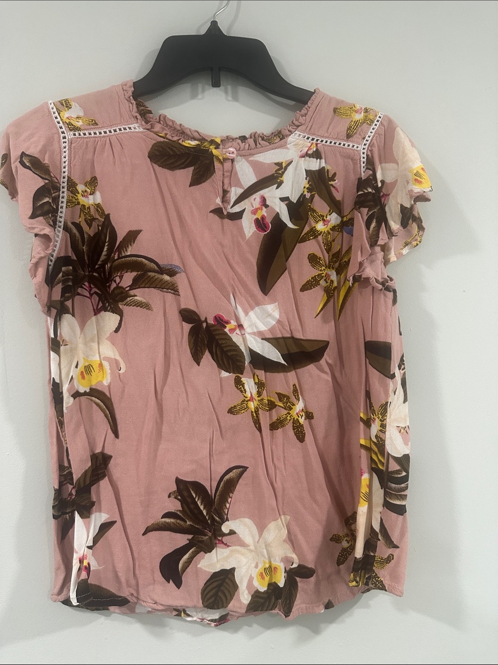 Dusty Rose Floral Short-Sleeve Blouse size L 100 rayon